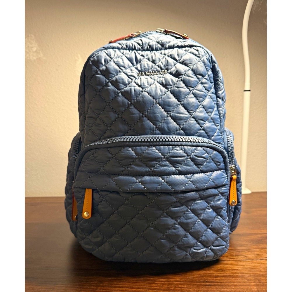 MZ Wallace Cornflower Blue Quilted Nylon Backpack Diamond Pattern NWOT